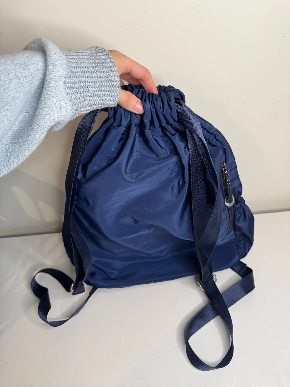 Lululemon Lightweight Nylon Drawstring Backpack Blue Packable Cinch Bag